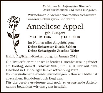 Traueranzeige von Anneliese Appel von Offenbach