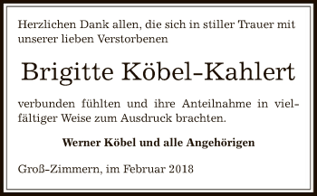 Traueranzeige von Brigitte Köbel-Kahlert von Offenbach