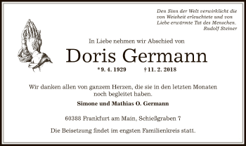 Traueranzeige von Doris Germann von Offenbach