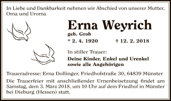 Traueranzeige von Erna Weyrich von Offenbach