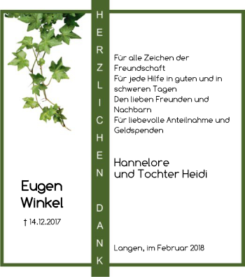 Traueranzeige von Eugen Winkel von Offenbach