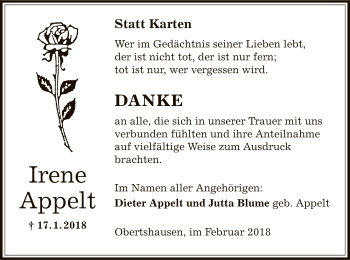 Traueranzeige von Irene Appelt von Offenbach