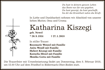 Traueranzeige von Kathanna Kiszegi von Offenbach