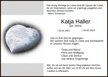 Traueranzeige von Katja Haller von Offenbach