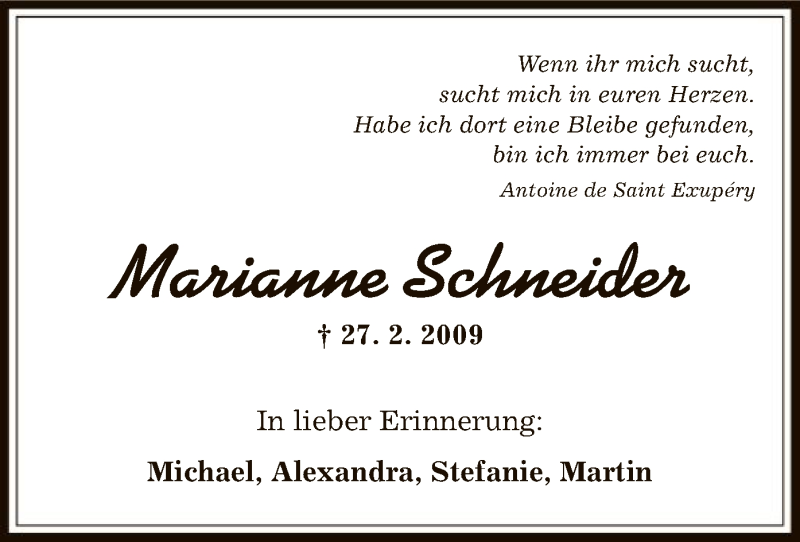  Traueranzeige für Marianne Schneider vom 27.02.2018 aus Offenbach