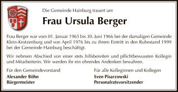 Traueranzeige von Ursula Berger von Offenbach