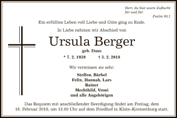 Traueranzeige von Ursula Berger von Offenbach