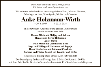 Traueranzeige von Anke Holzmann-Wirth von Offenbach