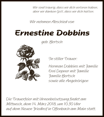 Traueranzeige von Ernestine Dobbins von Offenbach