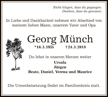 Traueranzeige von Georg Münch von Offenbach