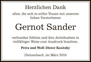 Traueranzeige von Gernot Sander von Offenbach