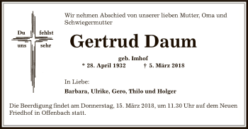 Traueranzeige von Gertrud Daum von Offenbach