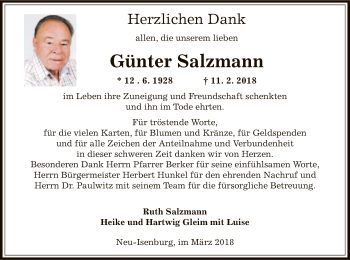 Traueranzeige von Günter Salzmann von Offenbach