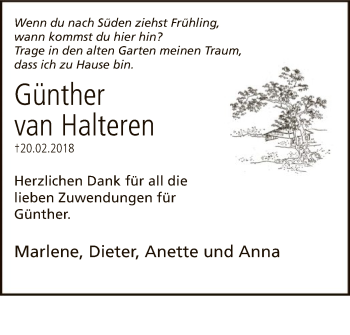 Traueranzeige von Günther van Halteren von Offenbach