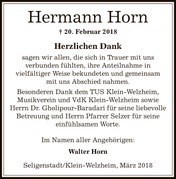 Traueranzeige von Hermann Horn von Offenbach