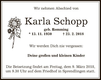 Traueranzeige von Karla Schopp von Offenbach