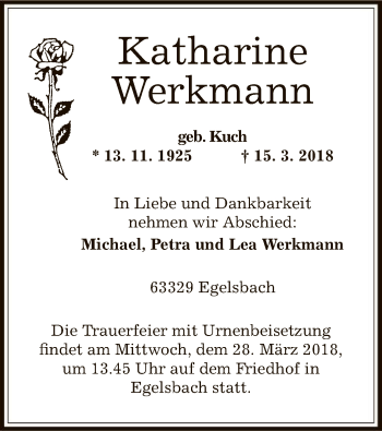 Traueranzeige von Katharine Werkmann von Offenbach