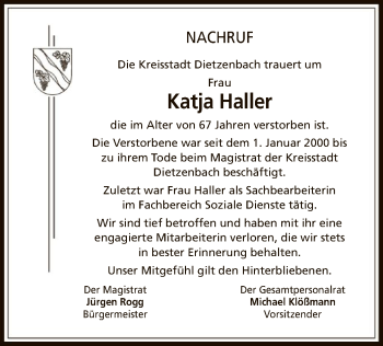 Traueranzeige von Katja Haller von Offenbach