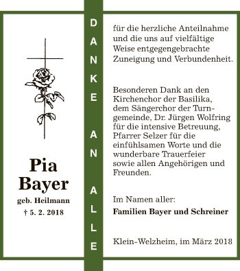 Traueranzeige von Pia Bayer von Offenbach