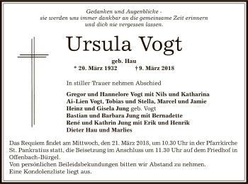 Traueranzeige von Ursula Vogt von Offenbach