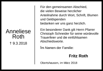 Traueranzeige von Anneliese Roth von Offenbach