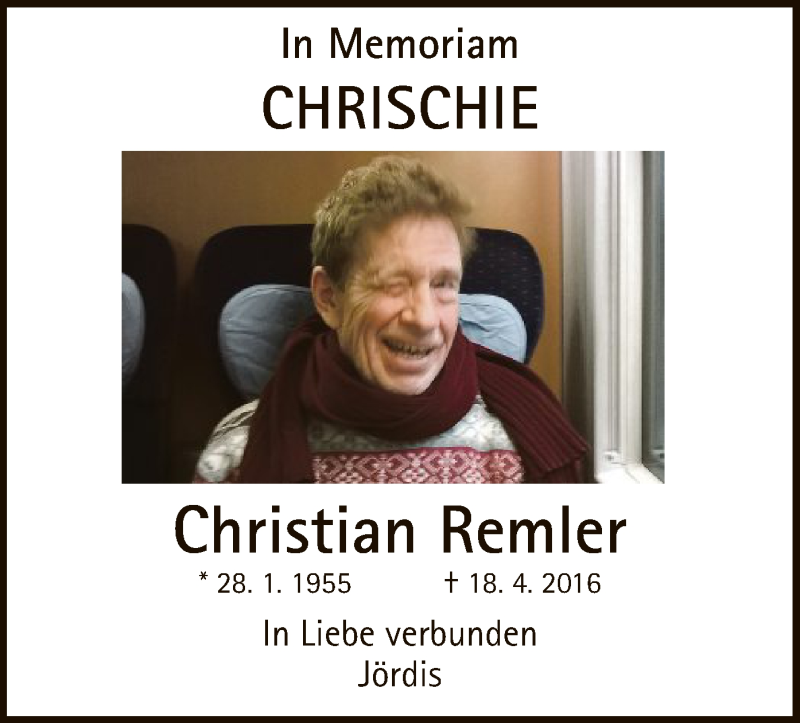  Traueranzeige für Christian Remler vom 14.04.2018 aus Offenbach