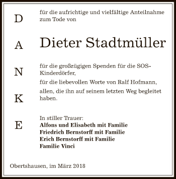 Traueranzeige von Dieter Stadtmüller von Offenbach