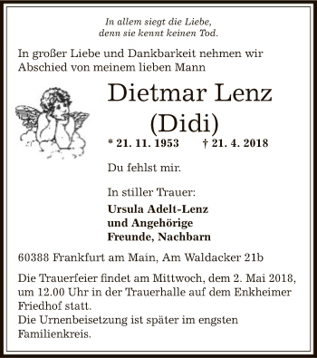 Traueranzeige von Dietmar Lenz von Offenbach