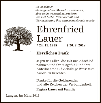 Traueranzeige von Ehrenfried Lauer von Offenbach