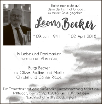 Traueranzeige von Leons Becker von Offenbach