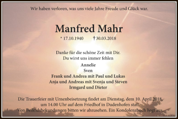 Traueranzeige von Manfred Mahr von Offenbach