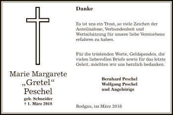 Traueranzeige von Marie Margarete Peschel von Offenbach