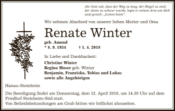 Traueranzeige von Renate Winter von Offenbach