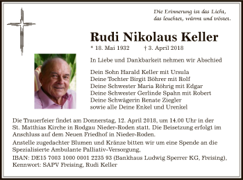 Traueranzeige von Rudi Nikolaus Keller von Offenbach