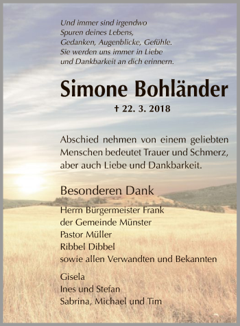 Traueranzeige von Simone Bohländer von Offenbach