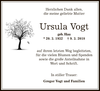 Traueranzeige von Ursula Vogt von Offenbach