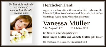 Traueranzeige von Vanessa Müller von Offenbach