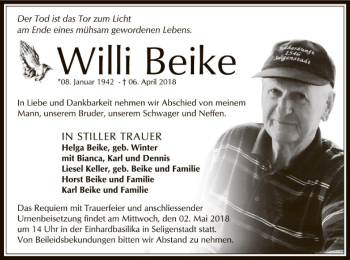 Traueranzeige von Willi Beike von Offenbach