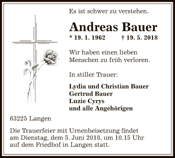 Traueranzeige von Andreas Bauer von Offenbach