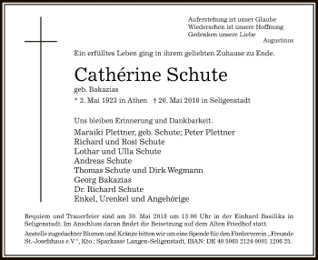 Traueranzeige von Cathérine Schute von Offenbach