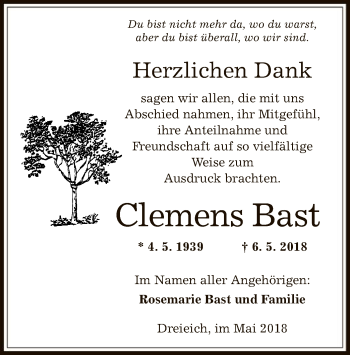 Traueranzeige von Clemens Bast von Offenbach