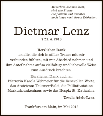 Traueranzeige von Dietmar Lenz von Offenbach