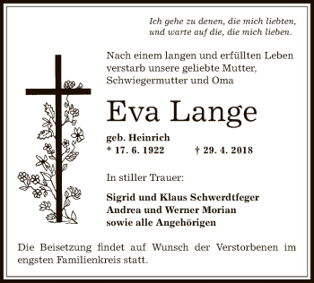 Traueranzeige von Eva Lange von Offenbach