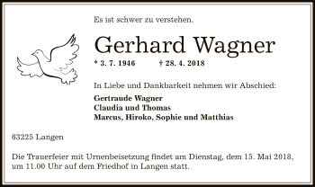Traueranzeige von Gerhard Wagner von Offenbach