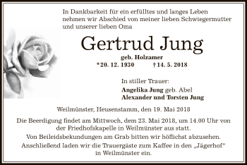 Traueranzeige von Gertrud Jung von Offenbach