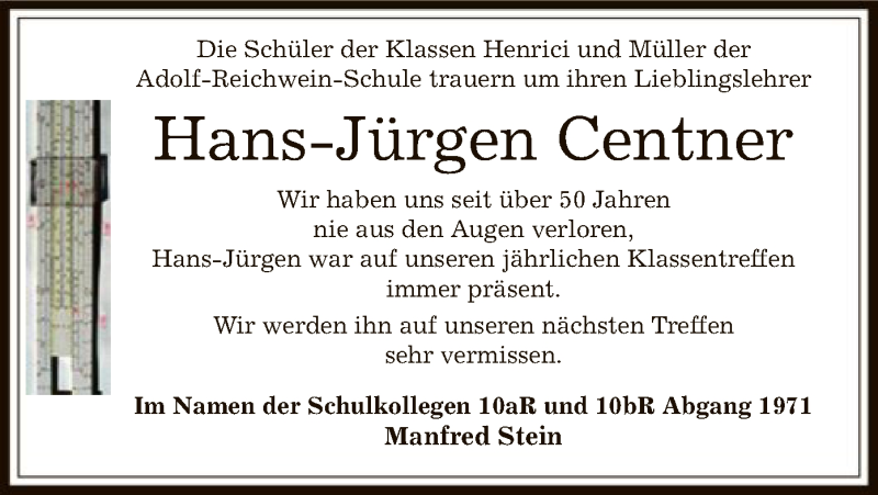  Traueranzeige für Hans-Jürgen Centner vom 17.05.2018 aus Offenbach