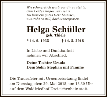 Traueranzeige von Helga Schüller von Offenbach