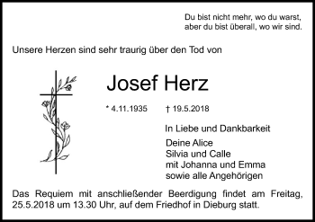 Traueranzeige von Josef Herz von Offenbach