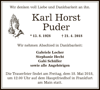 Traueranzeige von Karl Horst Puder von Offenbach