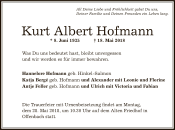 Traueranzeige von Kurt Albert Hofmann von Offenbach